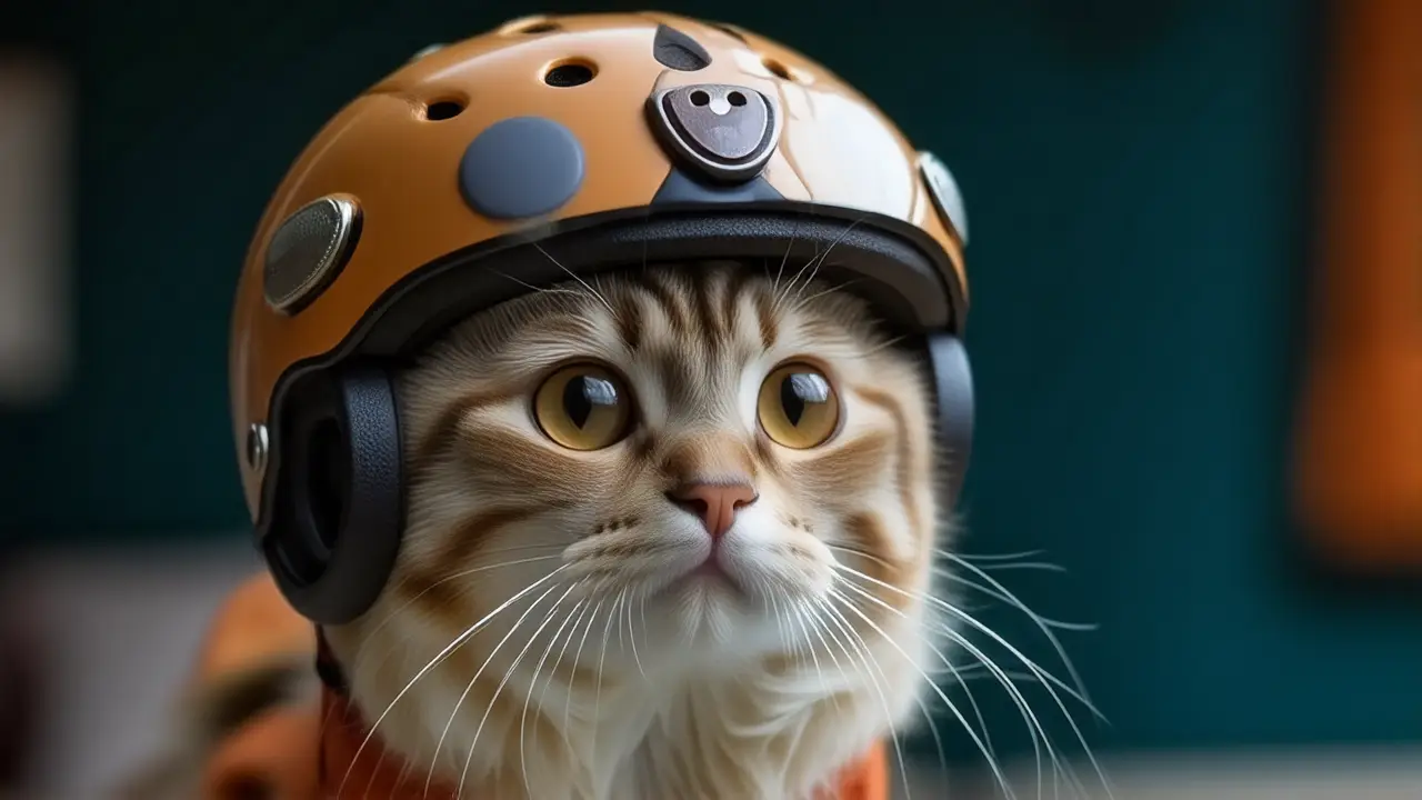 Gato con casco: moda y seguridad