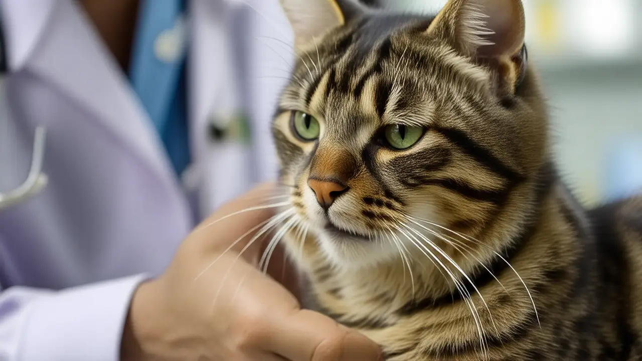 Encías pálidas, veterinario examina gato preocupado