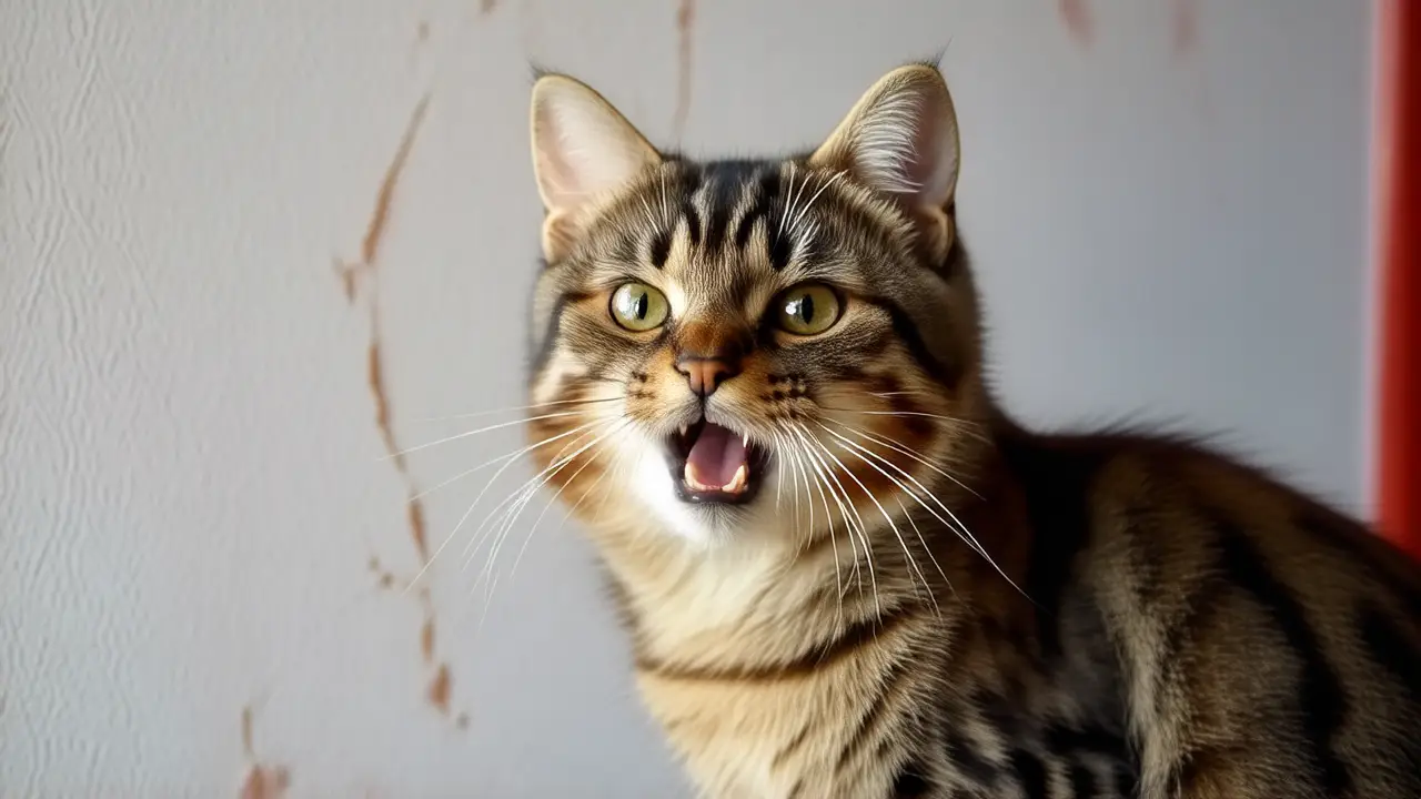 Gato enojado dañó el papel tapiz