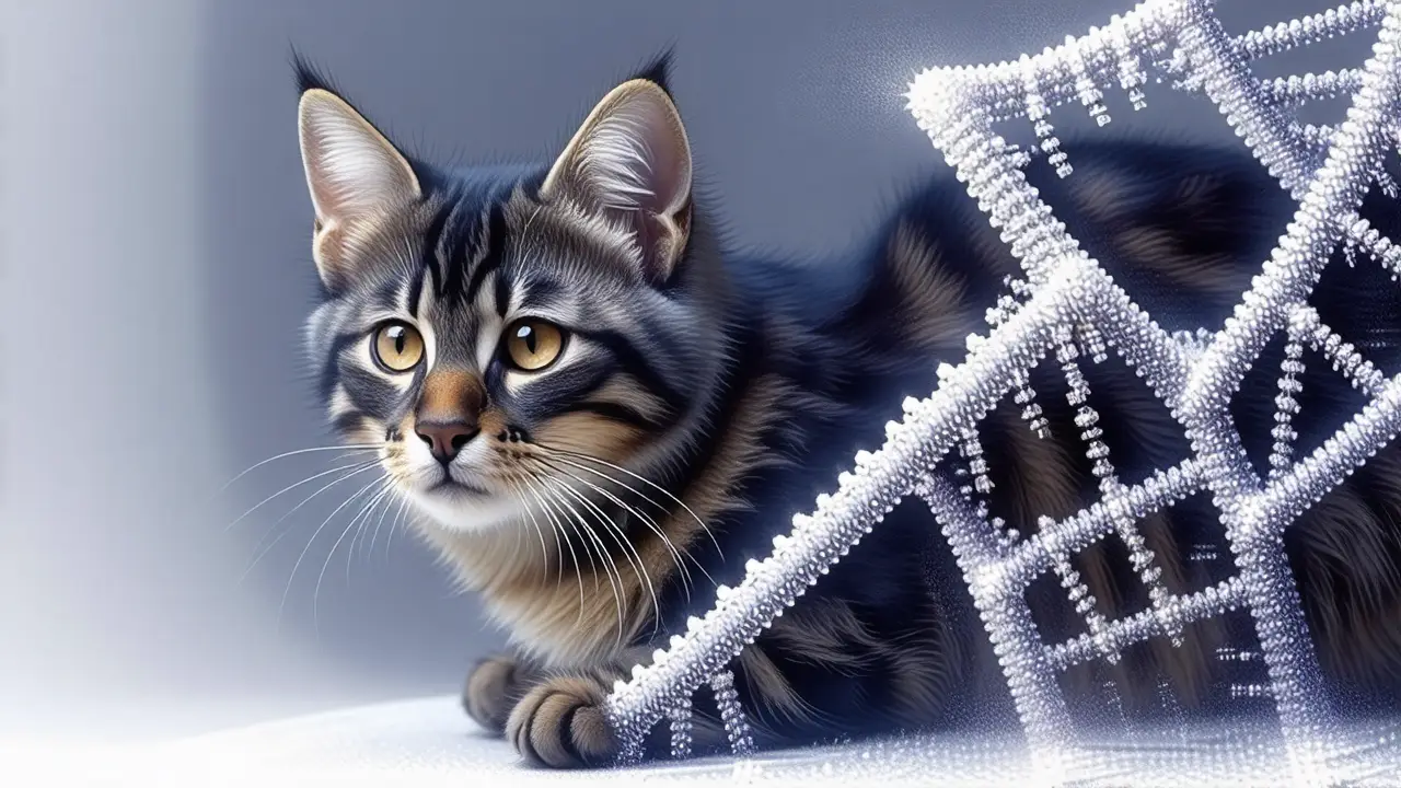 Gato Lykoi: apariencia lupina, ilustración científica genética