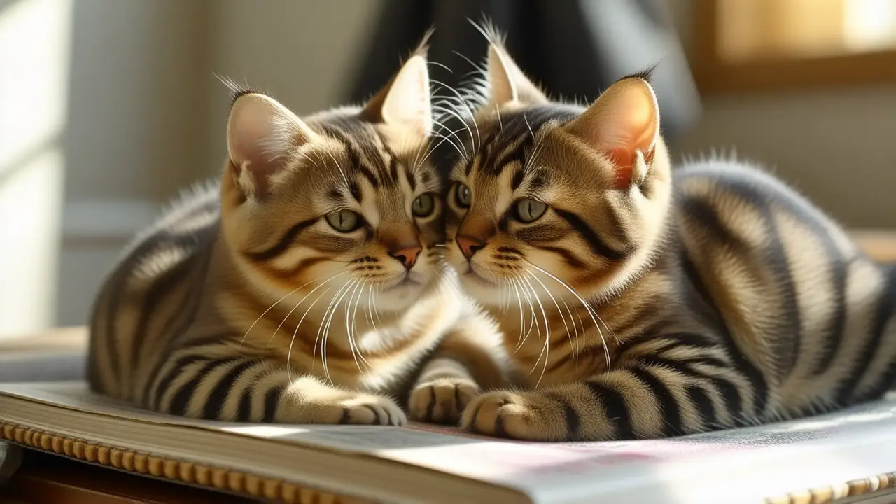 Gatos felices acurrucados en un hogar cálido