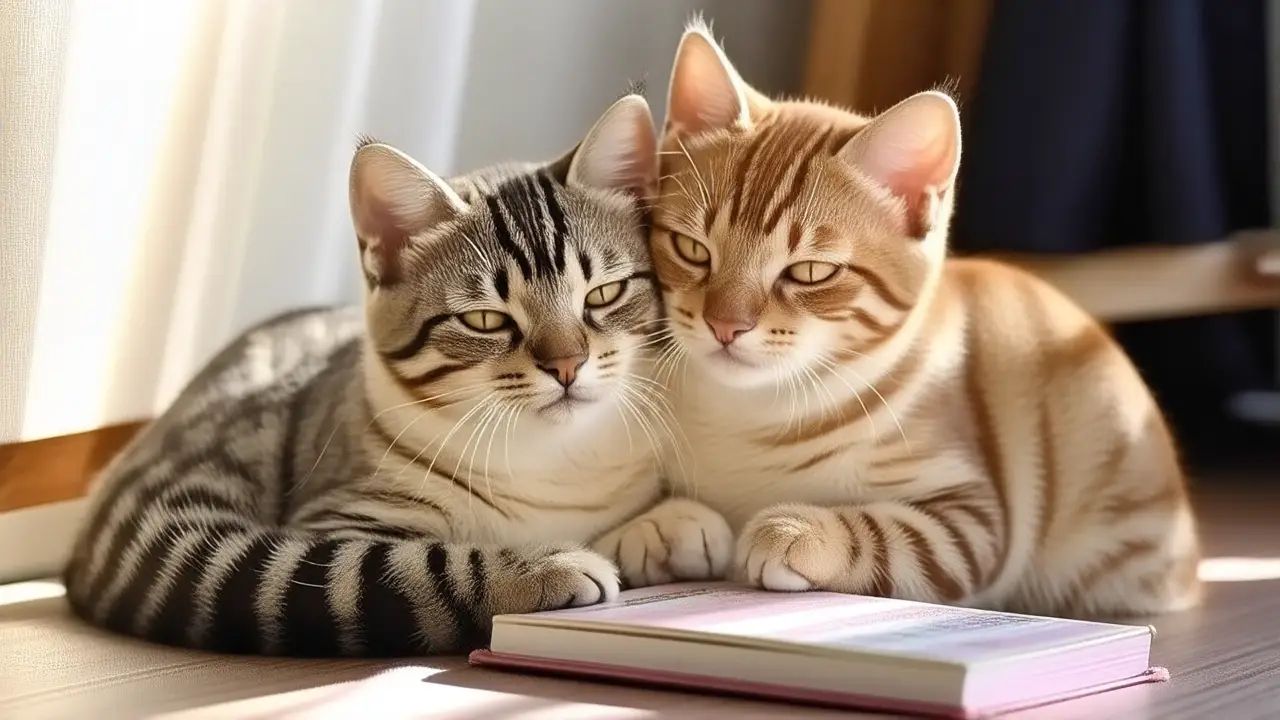 Gatos acurrucados, hogar cálido y tranquilo