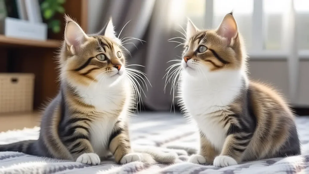 Gatos felices y colorida vida hogareña ilustrada