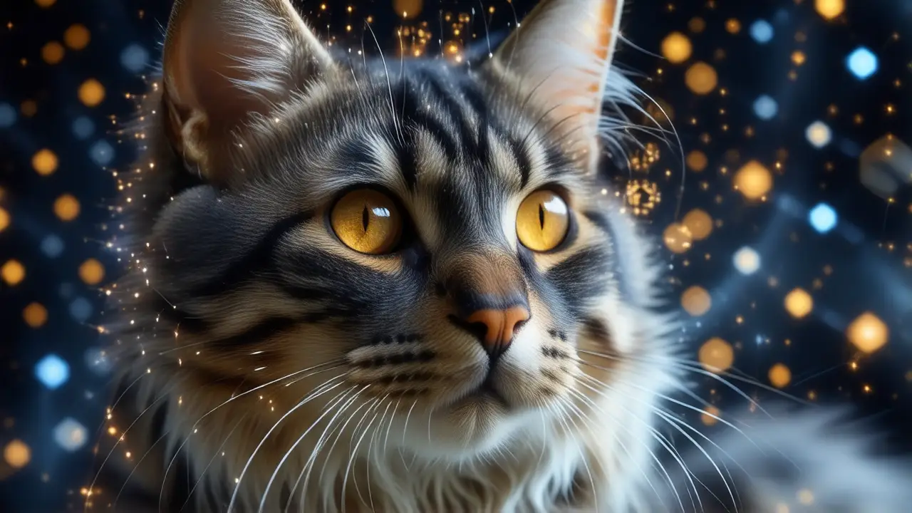 Gato místico irradia magia cósmica oscura