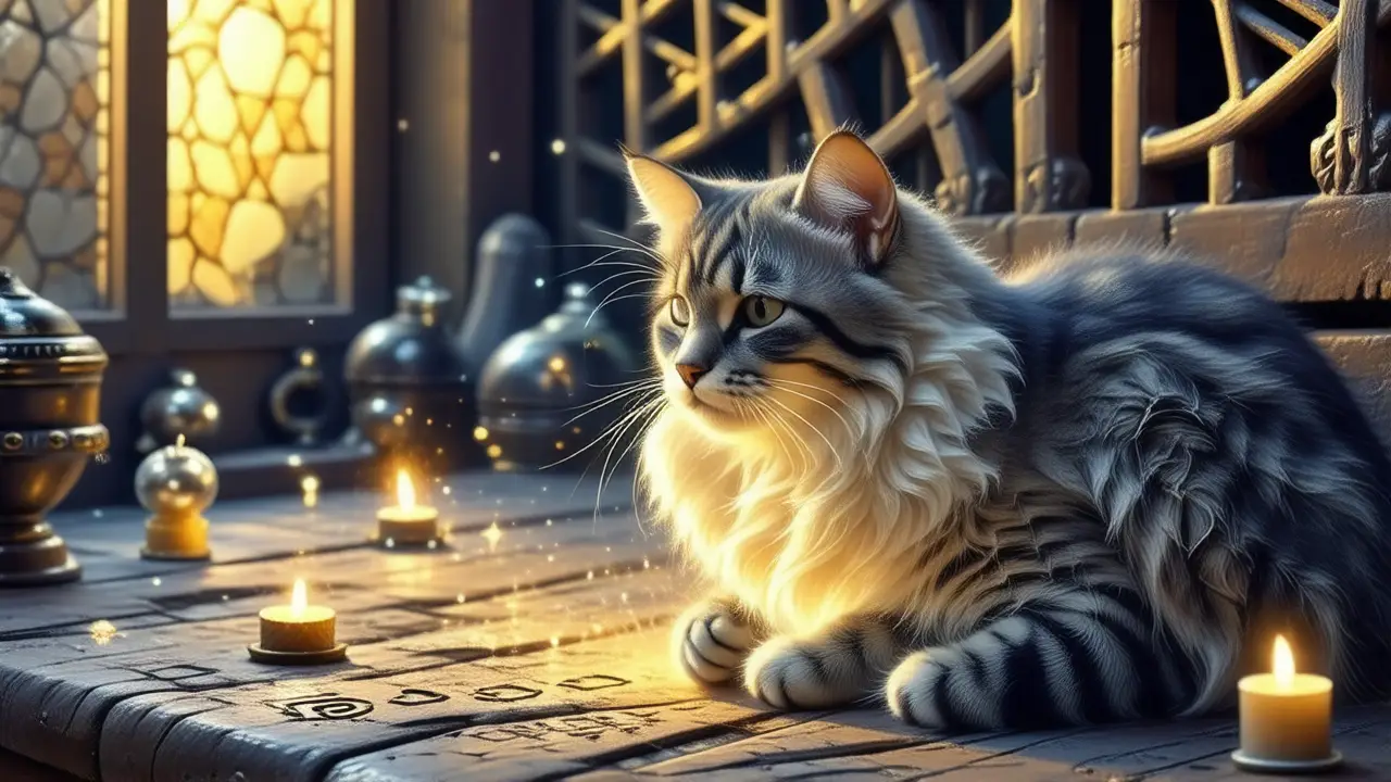 Gato místico irradia magia hogareña y celestial