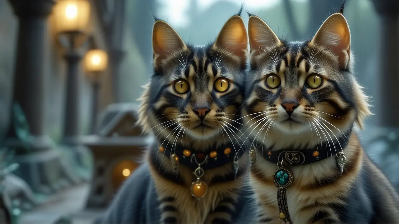 Gatos místicos protegen secretos ancestrales nocturnos