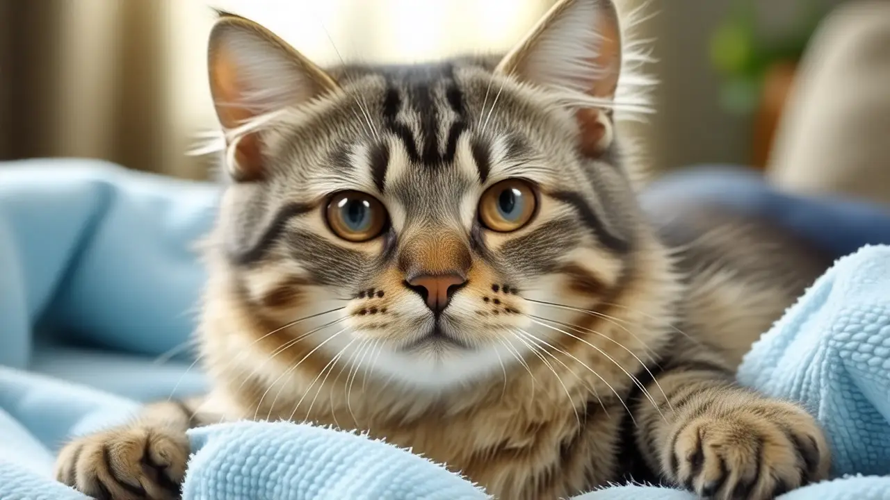 Gato se recupera postoperatorio, herida en curación